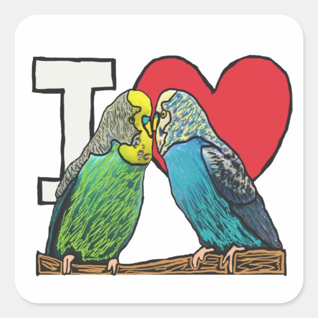 I Liebe Budgies Quadratischer Aufkleber (Vorderseite)