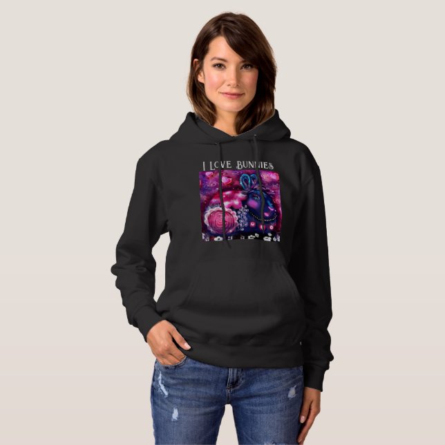 I Liebe Bunnies Whimsical Bunny Painting Art Pink Hoodie (Vorne ganz)
