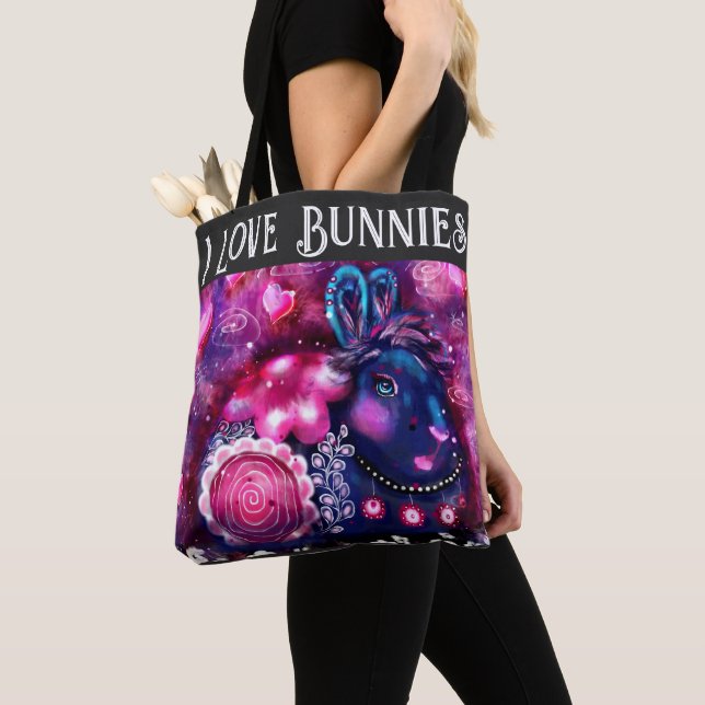 I Liebe Bunnies Whimsical Bunny Painting Art Pink Tasche (Von Nahem)