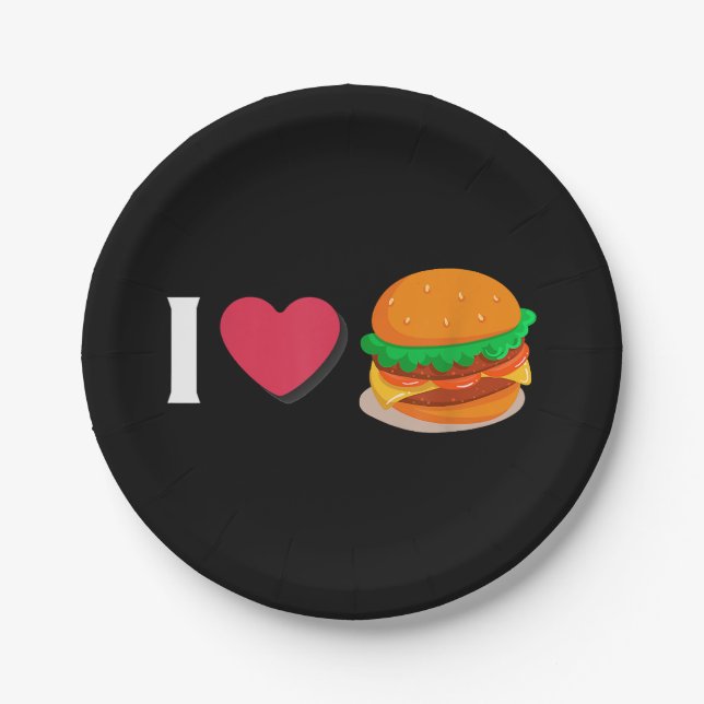 I Liebe Burger Cheeseburger ungesunde Ernährung Pappteller (Vorderseite)