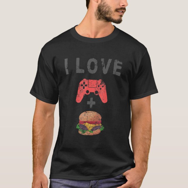 I Liebe Burger und Gaming Retro Cheeseburger Gamer T-Shirt (Vorderseite)