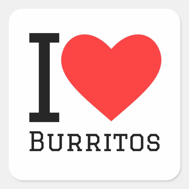 I Liebe Burritos Quadratischer Aufkleber (Vorderseite)