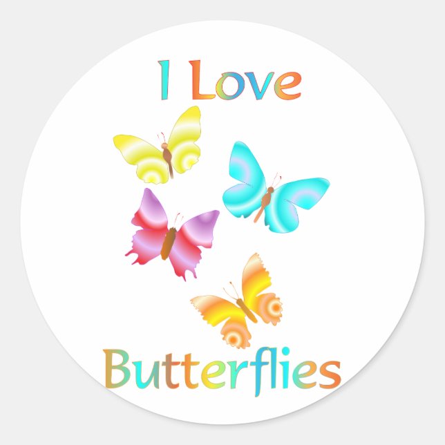 I Liebe Butterflies Runder Aufkleber (Vorderseite)