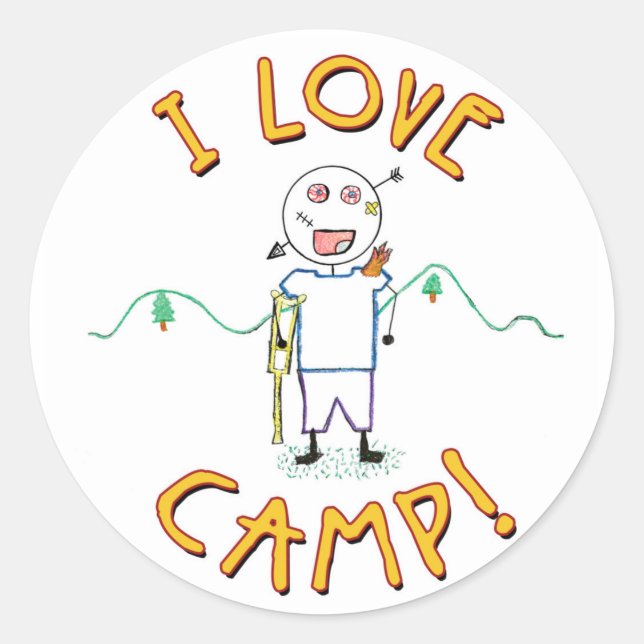 I Liebe Camp - Funny Kids Summer Camp Zeichnend Runder Aufkleber (Vorderseite)