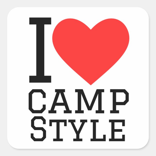 I Liebe Camp Stil Quadratischer Aufkleber (Vorderseite)