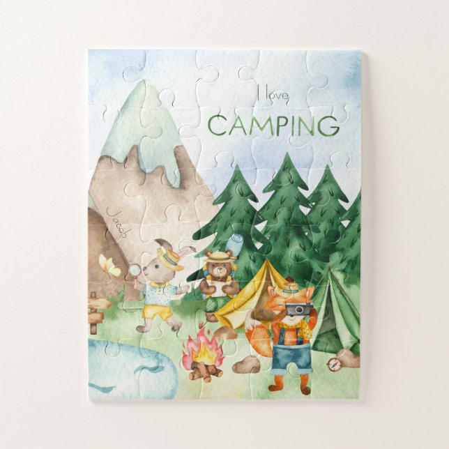 I Liebe Camping Woodland Animal Kids Aquarell (Vertikal)