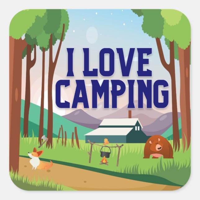 I Liebe-Campings-Aufkleber Quadratischer Aufkleber (Vorderseite)