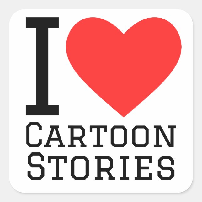I Liebe Cartoon Geschichten Quadratischer Aufkleber (Vorderseite)