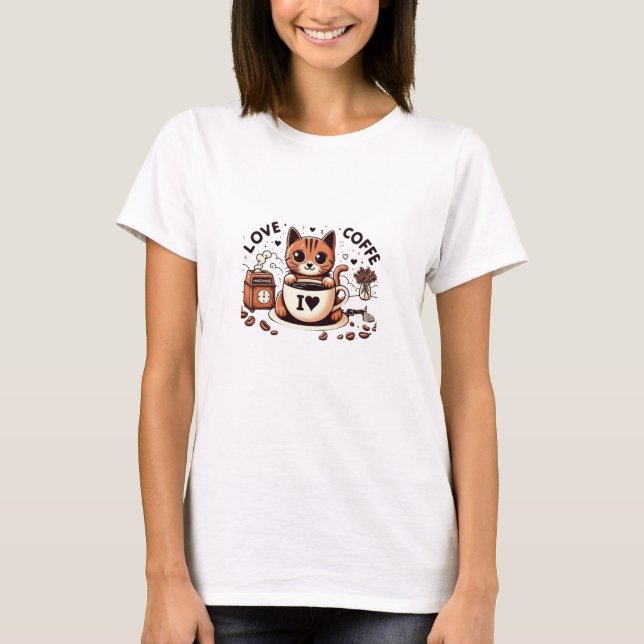 I LIEBE Cat and COFFE T - SHIRT (Vorderseite)