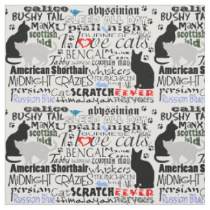 I Liebe Cats Black & White Newsprint Typografie Stoff