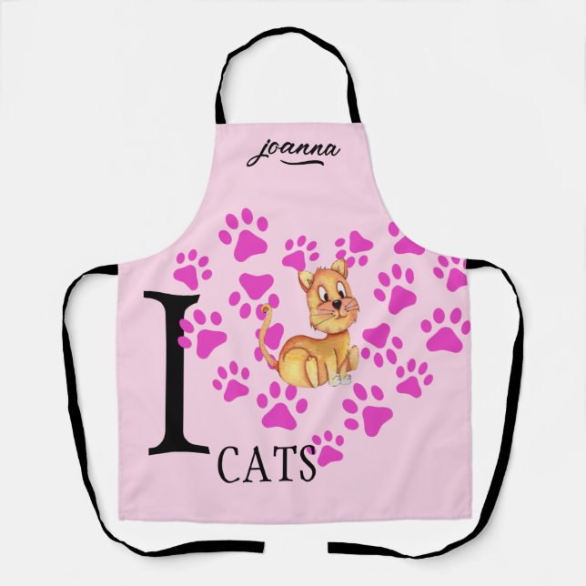 I Liebe Cats Schürze - rosa Herzklopfen Design (Vorderseite)