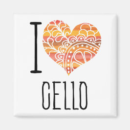 I Liebe Cello Orange Mandala Heart Magnet