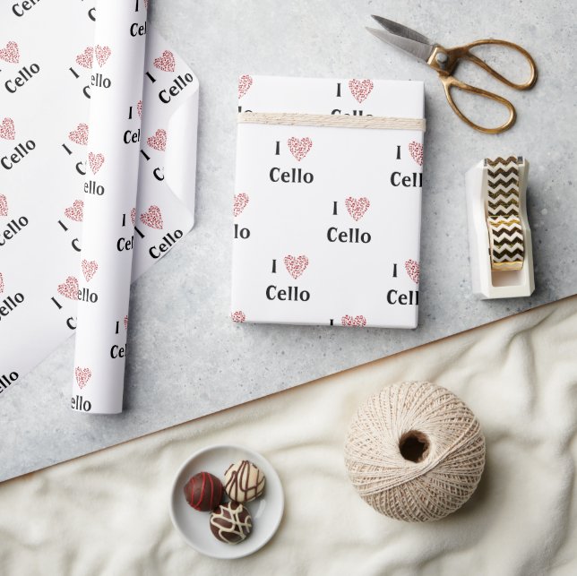 I Liebe Cello Rotes Herz Musiknoten Geschenkpapier (Kunsthandwerk)