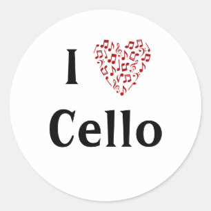 I Liebe Cello Rotes Herz Musiknoten Runder Aufkleber