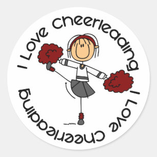 I Liebe-Cheerleading Strichmännchen-Cheerleader Runder Aufkleber