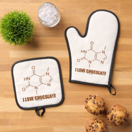I Liebe Chocolate Theobromine Molecule Chemie Ofenhandschuh & Topflappen-Set