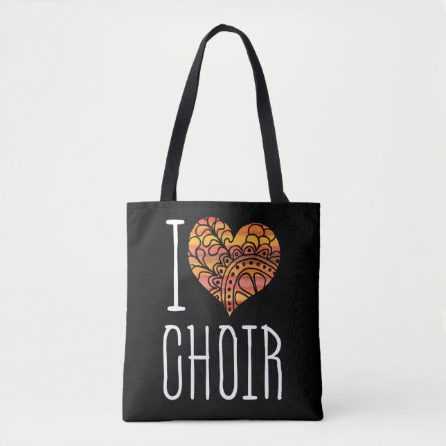 I Liebe Chor Yellow Orange Mandala Herz Tasche (Vorderseite)