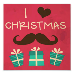 I Liebe Christmas Mustache Fotodruck