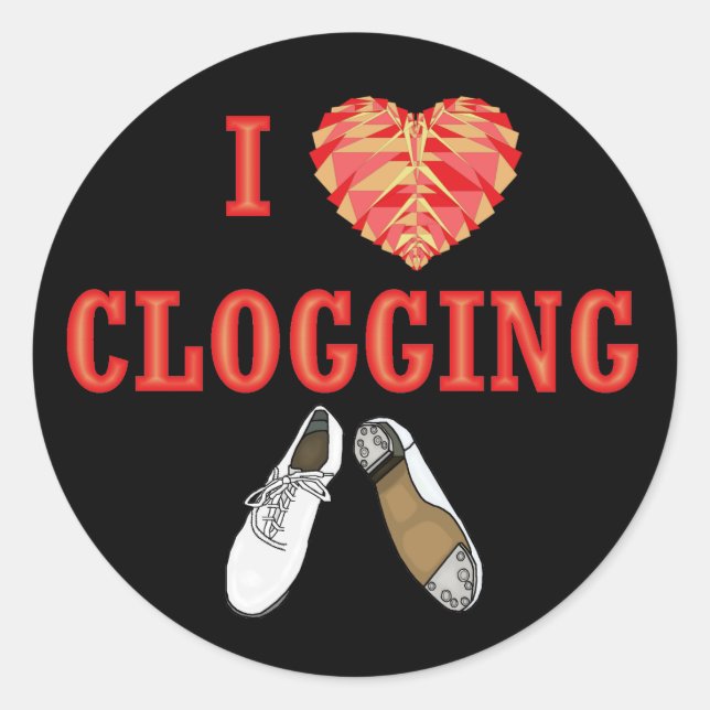 I Liebe Clogging Tanzschuh Herz Runder Aufkleber (Vorderseite)