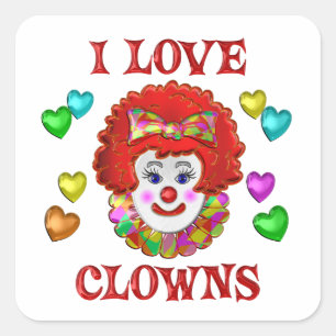I LIEBE CLOWNS QUADRATISCHER AUFKLEBER