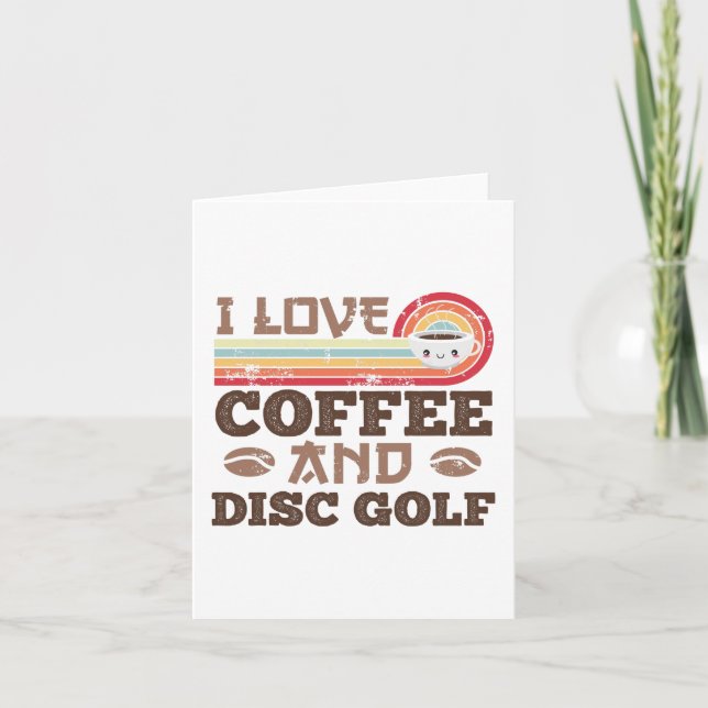 I Liebe Coffee and Disk Golf Retro Sunset Geschenk Karte (Vorderseite)