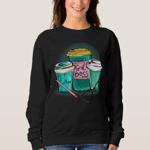 I Liebe Coffee Girl Boss Cup und Brille Blinz Sweatshirt