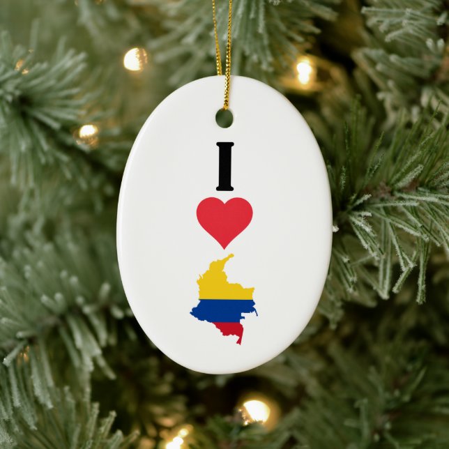 I Liebe Colombia Vertikal I Herzenlandkarte Keramik Ornament (Baum)