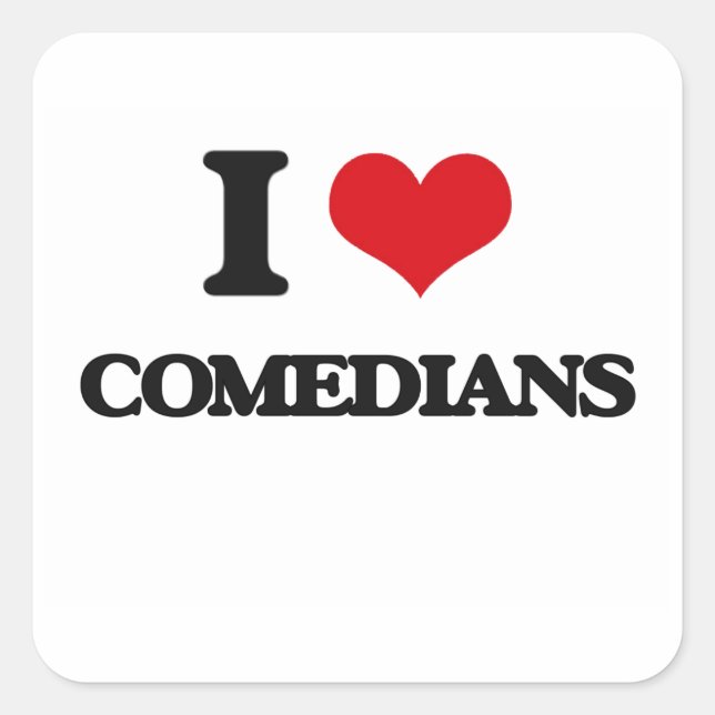 I Liebe Comedians Quadratischer Aufkleber (Vorderseite)