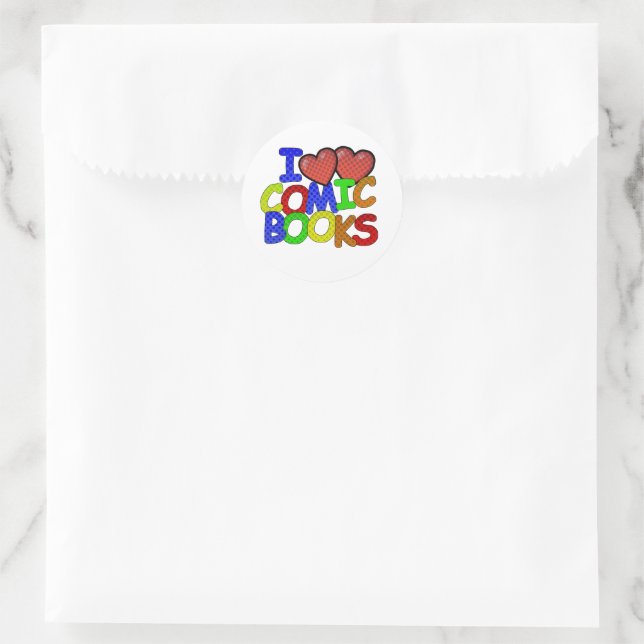 I Liebe Comic Books Runder Aufkleber (Tasche)