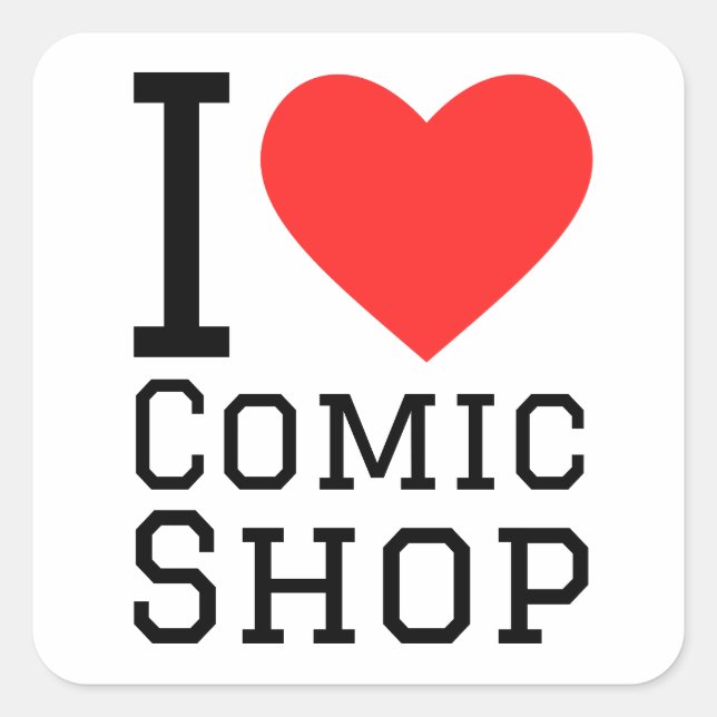 I Liebe Comic Shop Quadratischer Aufkleber (Vorderseite)