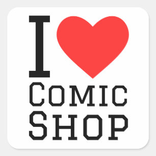 I Liebe Comic Shop Quadratischer Aufkleber