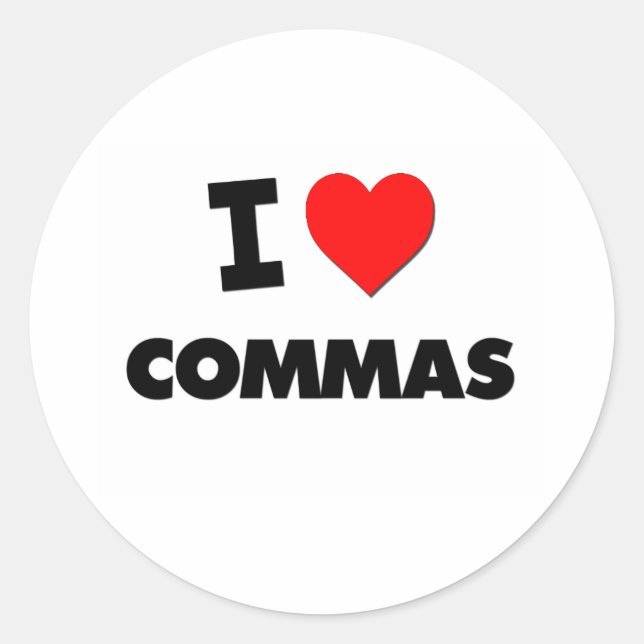 I Liebe Commas Runder Aufkleber (Vorderseite)