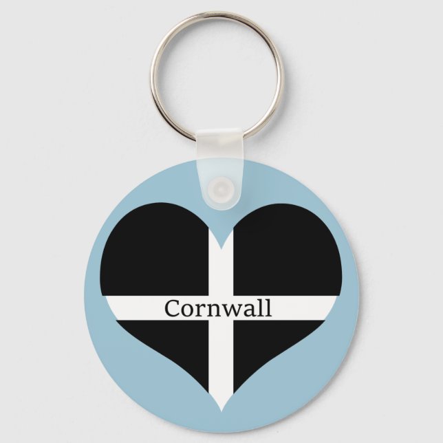 I Liebe Cornwall St Piran Flag Herzdesign Schlüsselanhänger (Vorderseite)
