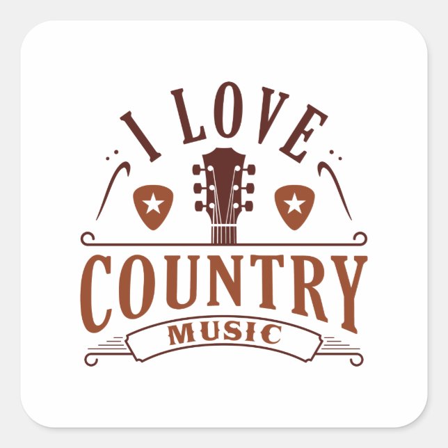 I Liebe Country Music Quadratischer Aufkleber (Vorderseite)