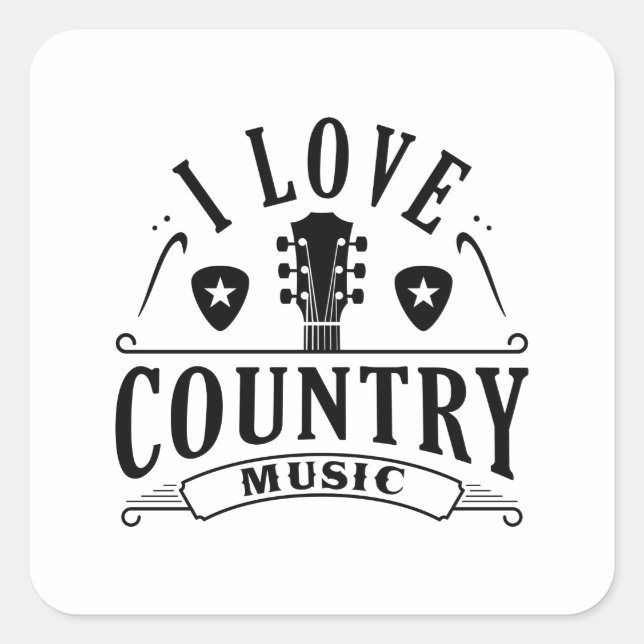 I Liebe Country Music Quadratischer Aufkleber (Vorderseite)