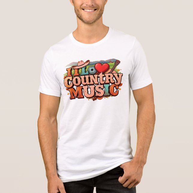 I Liebe Country Music - Retro Western Style Design Tri-Blend Shirt (Vorderseite)