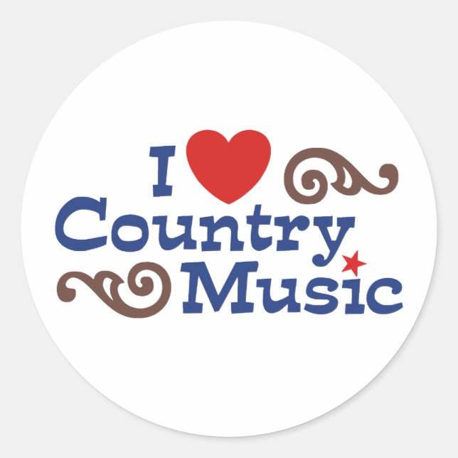 I Liebe Country Music Runder Aufkleber (Vorderseite)