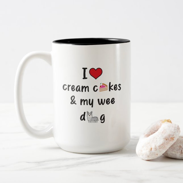 I Liebe Cream Cakes & My Wee Hund Zweifarbige Tasse (Mit Donut)