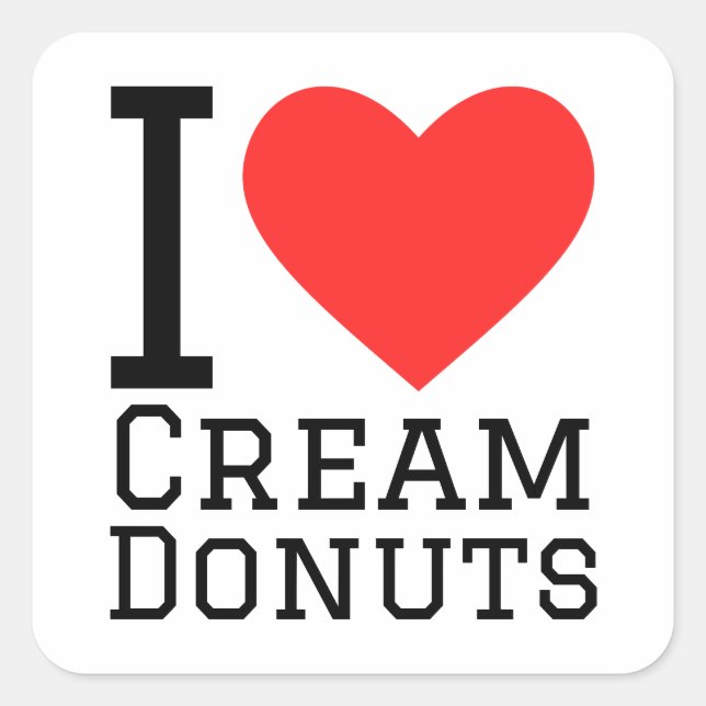 I Liebe Creme Donuts Quadratischer Aufkleber (Vorderseite)
