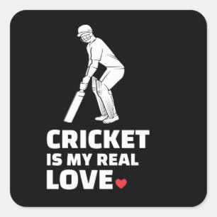 I Liebe Cricket Design Stilvolle Cricket Silhouet Quadratischer Aufkleber