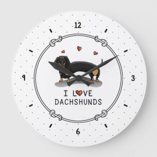 I Liebe Dackeln Dachshund (schwarz und braun) Nied Große Wanduhr
