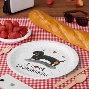 I Liebe Dackeln Dachshund (schwarz und braun) Nied Pappteller