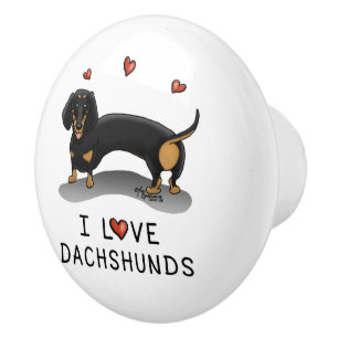I Liebe Dackeln (schwarz und braun) Niedlicher Hun Keramikknauf
