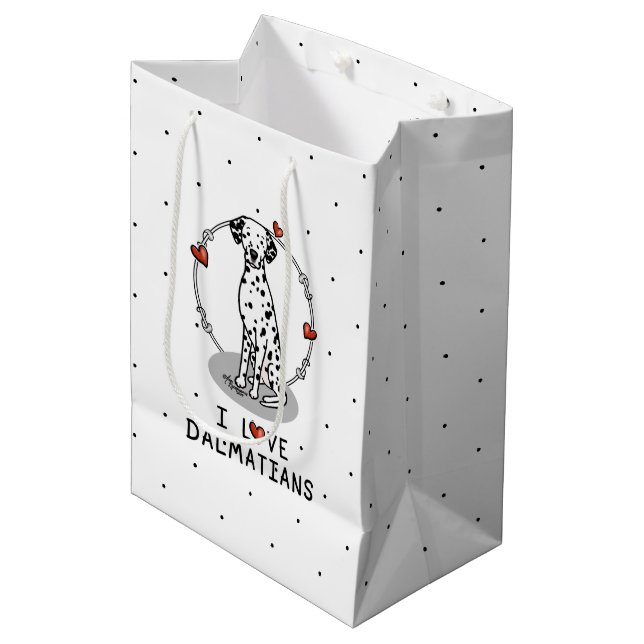 I Liebe Dalmatiner (schwarz 1) Herz Niedlich Mittlere Geschenktüte (Vorderseite Schrägansicht)