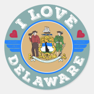 I Liebe Delaware Staat Karte und Flagge Runder Aufkleber