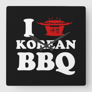 I Liebe der koreanischen GRILLEN (고 기 이) Quadratische Wanduhr
