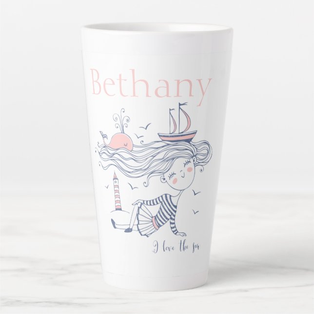 I Liebe der See Whimsical Nautical Personalisiert Milchtasse (Vorderseite)