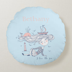I Liebe der See Whimsical Nautical Personalisiert  Rundes Kissen