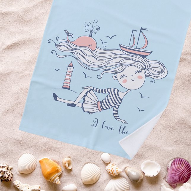 I Liebe der See Whimsical Nautical Personalisiert Strandtuch (Von Creator hochgeladen)
