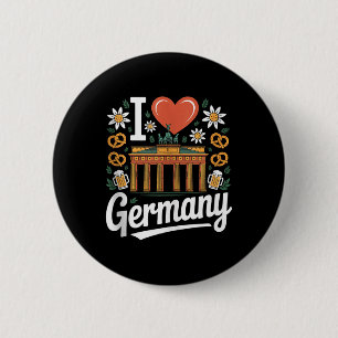 I Liebe Deutschland Bratwurst Bretzel Beer Top Button